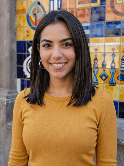 Fernanda, 27, Mexican single from Mexico City with colorful tiled wall background