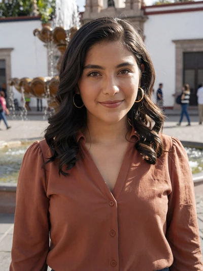 Paola, 24, Mexican single from Guadalajara in a sunny plaza seeking meaningful connection