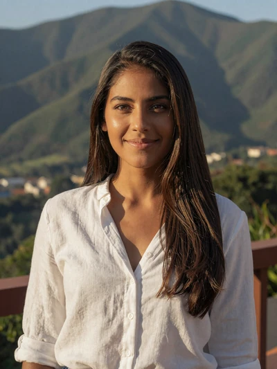 Carolina, 26, Colombian single from Medellín on a mountain terrace at golden hour