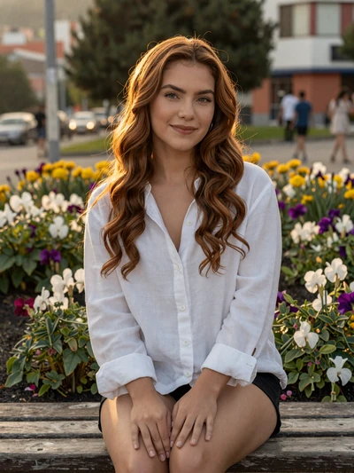Paola, 25, Colombian single from Medellín sitting on a park bench with flowers