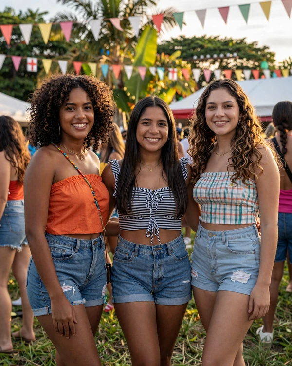 Diverse group of Panamanian women at a cultural festival - the multicultural beauty of Afro-Caribbean, mestiza, and European-Panamanian heritage